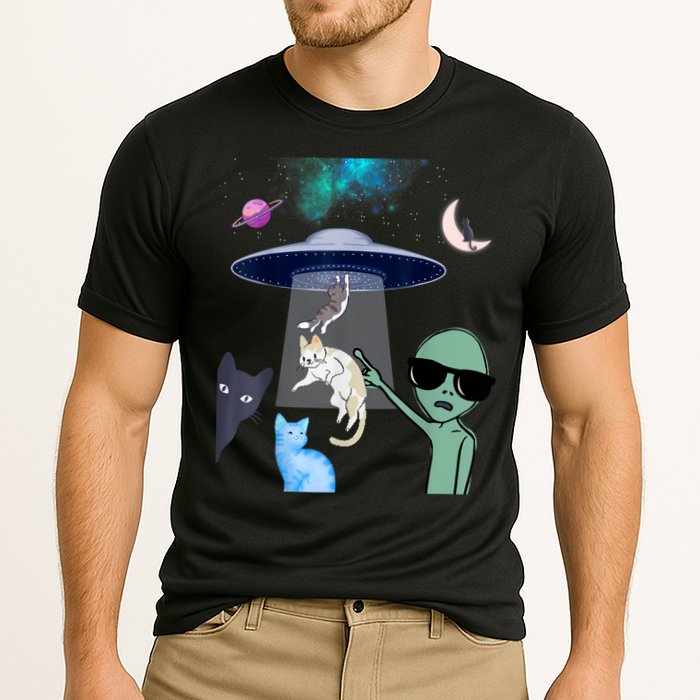Cat Lovers UFO Space Abduction Of Cats By Aliens Design Performance Shirt