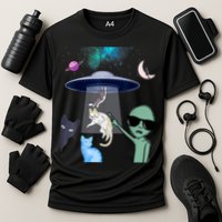 Cat Lovers UFO Space Abduction Of Cats By Aliens Design Performance Shirt