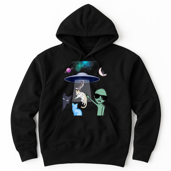 Cat Lovers UFO Space Abduction Of Cats By Aliens Design Hoodie