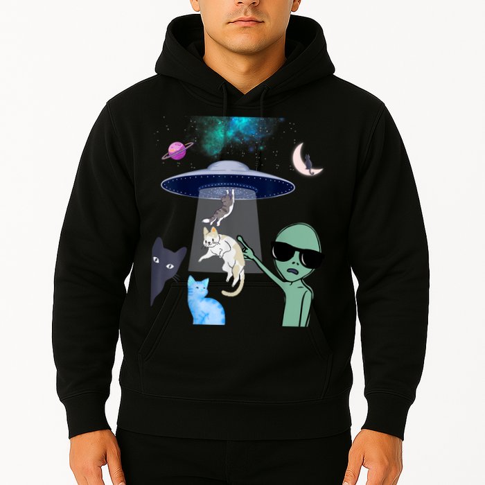 Cat Lovers UFO Space Abduction Of Cats By Aliens Design Hoodie