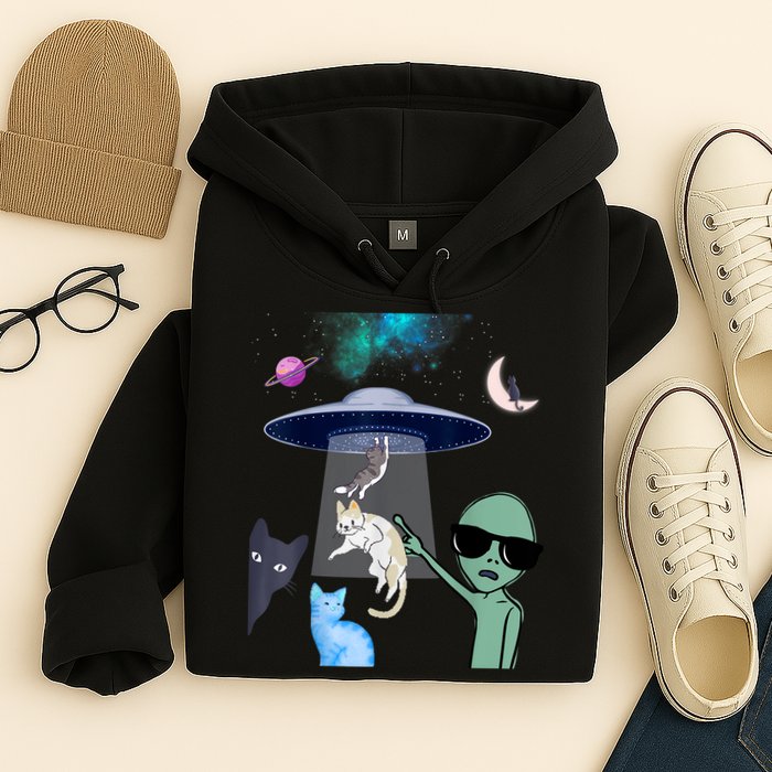 Cat Lovers UFO Space Abduction Of Cats By Aliens Design Hoodie