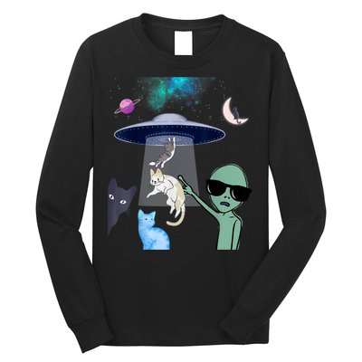 Cat Lovers UFO Space Abduction Of Cats By Aliens Design Long Sleeve Shirt