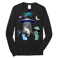 Cat Lovers UFO Space Abduction Of Cats By Aliens Design Long Sleeve Shirt