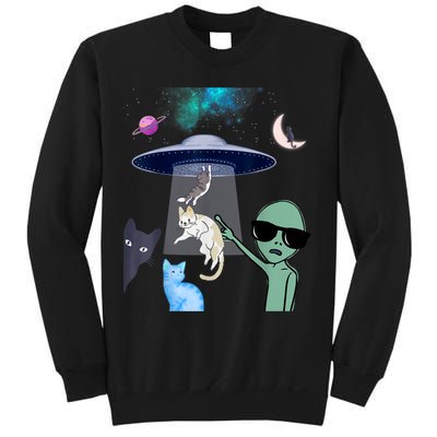 Cat Lovers UFO Space Abduction Of Cats By Aliens Design Sweatshirt