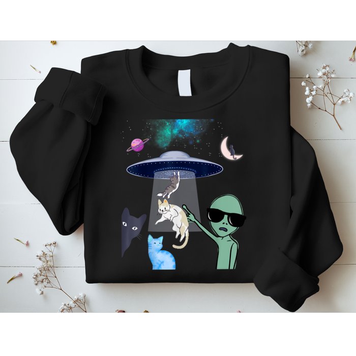 Cat Lovers UFO Space Abduction Of Cats By Aliens Design Sweatshirt