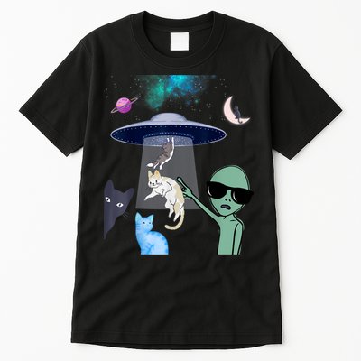 Cat Lovers UFO Space Abduction Of Cats By Aliens Design Tall T-Shirt