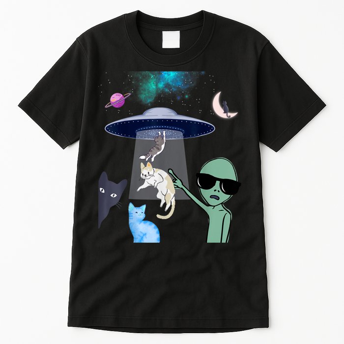 Cat Lovers UFO Space Abduction Of Cats By Aliens Design Tall T-Shirt