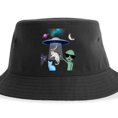 Cat Lovers UFO Space Abduction Of Cats By Aliens Design Sustainable Bucket Hat