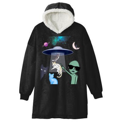 Cat Lovers UFO Space Abduction Of Cats By Aliens Design Hooded Wearable Blanket