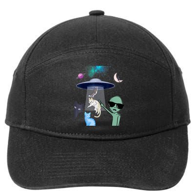 Cat Lovers UFO Space Abduction Of Cats By Aliens Design 7-Panel Snapback Hat