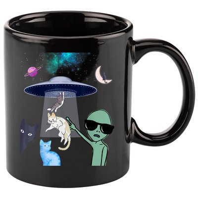 Cat Lovers UFO Space Abduction Of Cats By Aliens Design 11oz C Handle Ceramic Mug