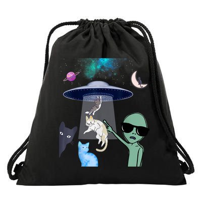 Cat Lovers UFO Space Abduction Of Cats By Aliens Design Drawstring Bag