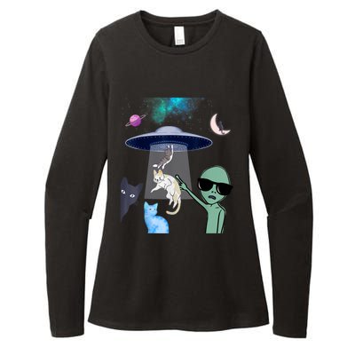 Cat Lovers UFO Space Abduction Of Cats By Aliens Design Womens CVC Long Sleeve Shirt