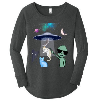 Cat Lovers UFO Space Abduction Of Cats By Aliens Design Women's Perfect Tri Tunic Long Sleeve Shirt