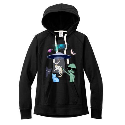 Cat Lovers UFO Space Abduction Of Cats By Aliens Design Women's Fleece Hoodie