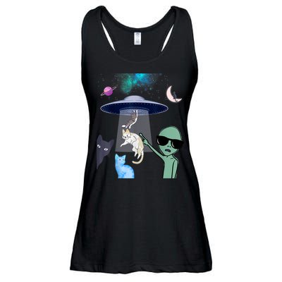 Cat Lovers UFO Space Abduction Of Cats By Aliens Design Ladies Essential Flowy Tank
