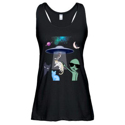 Cat Lovers UFO Space Abduction Of Cats By Aliens Design Ladies Essential Flowy Tank