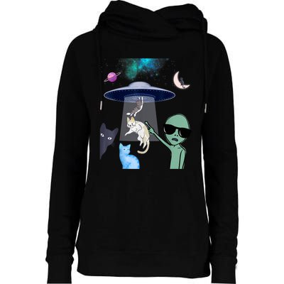 Cat Lovers UFO Space Abduction Of Cats By Aliens Design Womens Funnel Neck Pullover Hood