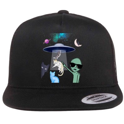 Cat Lovers UFO Space Abduction Of Cats By Aliens Design Flatbill Hat