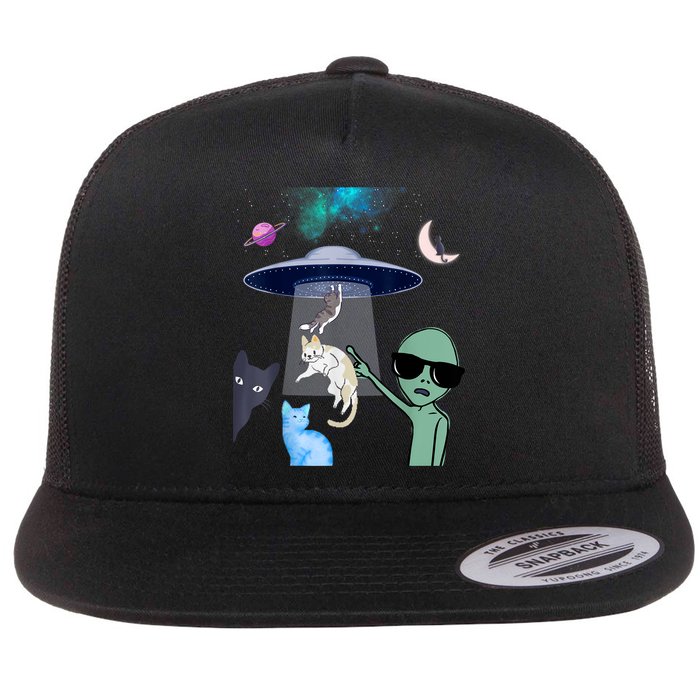 Cat Lovers UFO Space Abduction Of Cats By Aliens Design Flatbill Hat