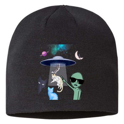Cat Lovers UFO Space Abduction Of Cats By Aliens Design Sustainable Beanie