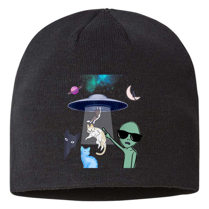 Cat Lovers UFO Space Abduction Of Cats By Aliens Design Sustainable Beanie