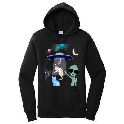 Cat Lovers UFO Space Abduction Of Cats By Aliens Design Women's Pullover Hoodie