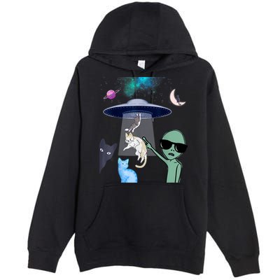Cat Lovers UFO Space Abduction Of Cats By Aliens Design Premium Pullover Hoodie