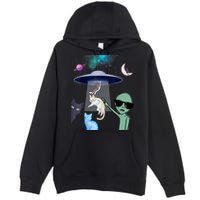 Cat Lovers UFO Space Abduction Of Cats By Aliens Design Premium Pullover Hoodie