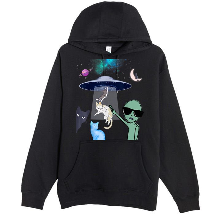 Cat Lovers UFO Space Abduction Of Cats By Aliens Design Premium Pullover Hoodie