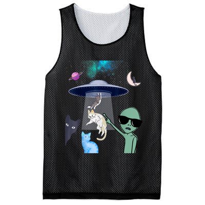Cat Lovers UFO Space Abduction Of Cats By Aliens Design Mesh Reversible Basketball Jersey Tank