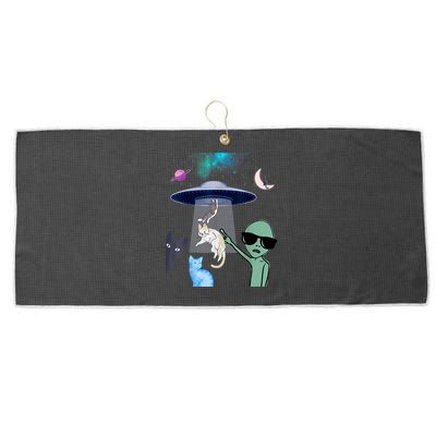 Cat Lovers UFO Space Abduction Of Cats By Aliens Design Large Microfiber Waffle Golf Towel