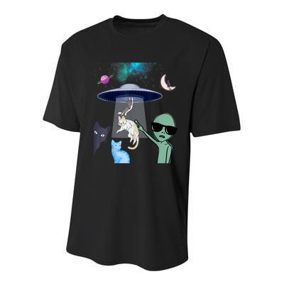 Cat Lovers UFO Space Abduction Of Cats By Aliens Design Youth Performance Sprint T-Shirt