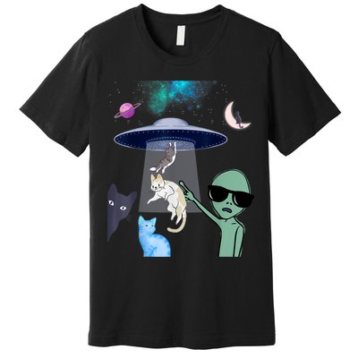 Cat Lovers UFO Space Abduction Of Cats By Aliens Design Premium T-Shirt