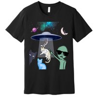 Cat Lovers UFO Space Abduction Of Cats By Aliens Design Premium T-Shirt