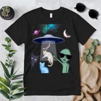 Cat Lovers UFO Space Abduction Of Cats By Aliens Design Premium T-Shirt