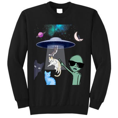 Cat Lovers UFO Space Abduction Of Cats By Aliens Design Tall Sweatshirt