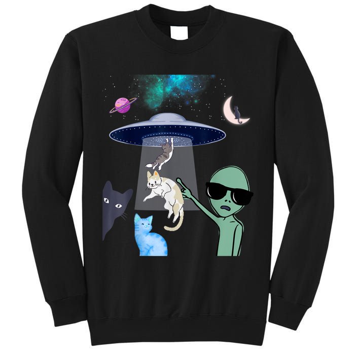 Cat Lovers UFO Space Abduction Of Cats By Aliens Design Tall Sweatshirt