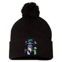 Cat Lovers UFO Space Abduction Of Cats By Aliens Design Pom Pom 12in Knit Beanie