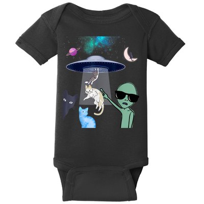 Cat Lovers UFO Space Abduction Of Cats By Aliens Design Baby Bodysuit