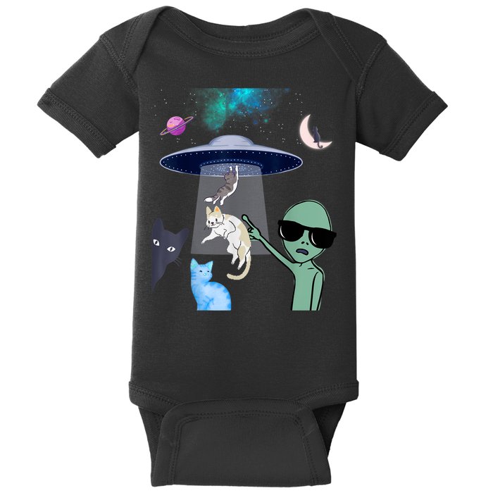 Cat Lovers UFO Space Abduction Of Cats By Aliens Design Baby Bodysuit