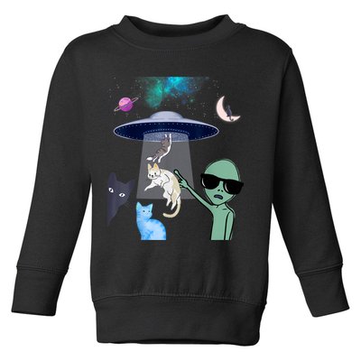 Cat Lovers UFO Space Abduction Of Cats By Aliens Design Toddler Sweatshirt