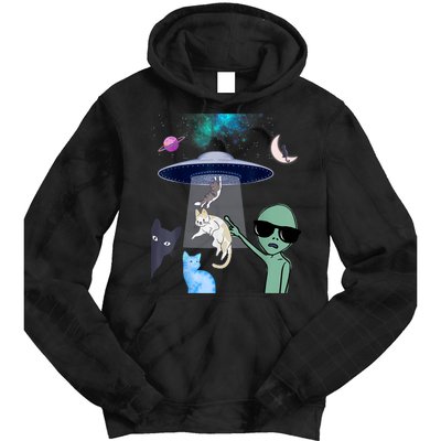Cat Lovers UFO Space Abduction Of Cats By Aliens Design Tie Dye Hoodie