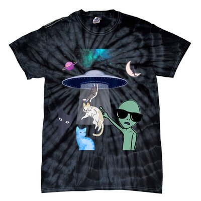Cat Lovers UFO Space Abduction Of Cats By Aliens Design Tie-Dye T-Shirt