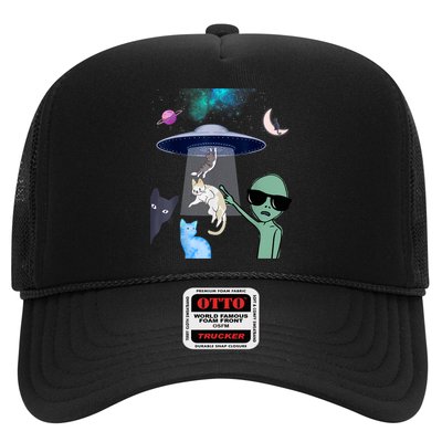 Cat Lovers UFO Space Abduction Of Cats By Aliens Design Trucker Hat