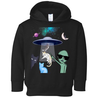 Cat Lovers UFO Space Abduction Of Cats By Aliens Design Toddler Hoodie