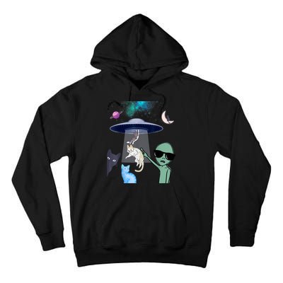 Cat Lovers UFO Space Abduction Of Cats By Aliens Design Tall Hoodie