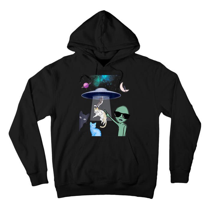 Cat Lovers UFO Space Abduction Of Cats By Aliens Design Tall Hoodie