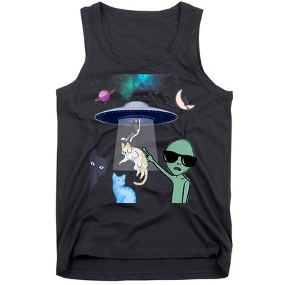Cat Lovers UFO Space Abduction Of Cats By Aliens Design Tank Top