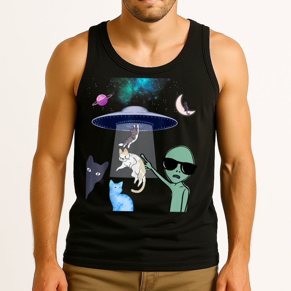 Cat Lovers UFO Space Abduction Of Cats By Aliens Design Tank Top